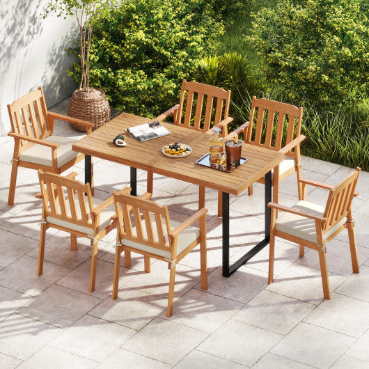 2 Pieces Patio Dining Chairs Outdoor Acacia Wood Chairs-White LuxuryLifeWay Online Store