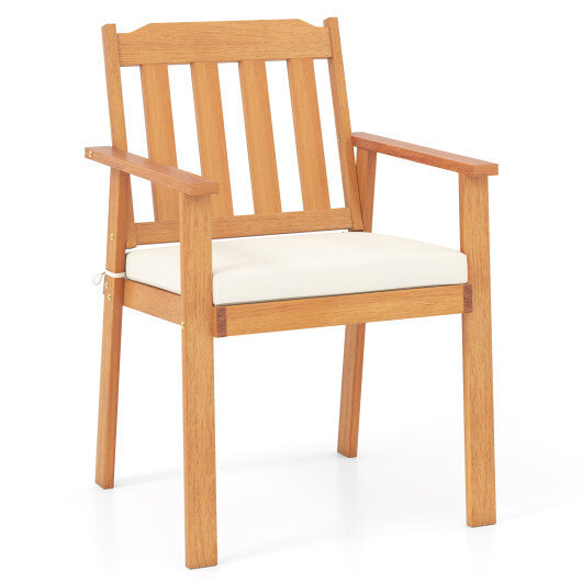 2 Pieces Patio Dining Chairs Outdoor Acacia Wood Chairs-White LuxuryLifeWay Online Store