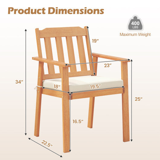 2 Pieces Patio Dining Chairs Outdoor Acacia Wood Chairs-White LuxuryLifeWay Online Store