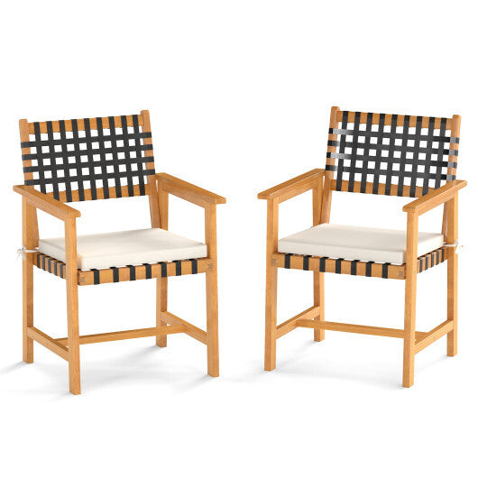 Outdoor Wooden Dining Chair Set of 2 with Armrests and Curved Back-White LuxuryLifeWay Online Store