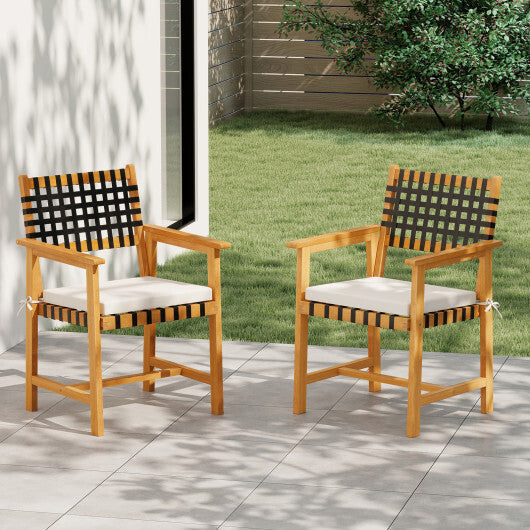 Outdoor Wooden Dining Chair Set of 2 with Armrests and Curved Back-White LuxuryLifeWay Online Store