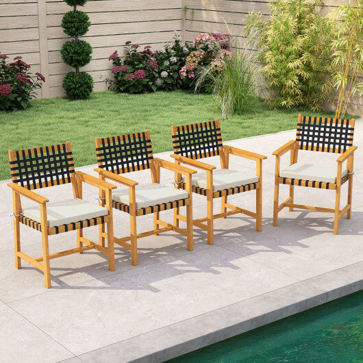 Outdoor Wooden Dining Chair Set of 2 with Armrests and Curved Back-White LuxuryLifeWay Online Store