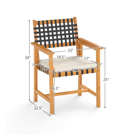 Outdoor Wooden Dining Chair Set of 2 with Armrests and Curved Back-White LuxuryLifeWay Online Store