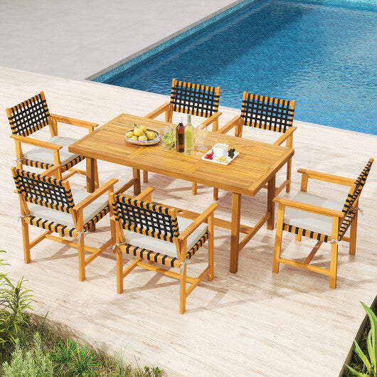 Outdoor Wooden Dining Chair Set of 2 with Armrests and Curved Back-White LuxuryLifeWay Online Store