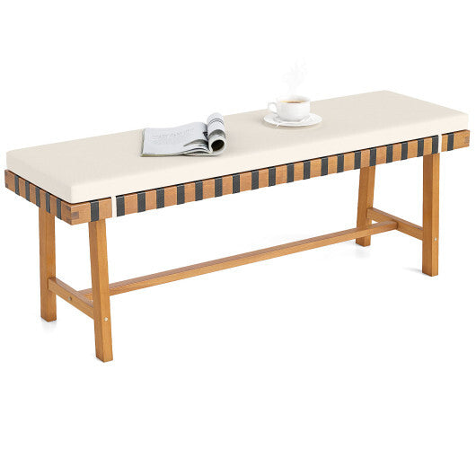 48 inch Acacia Wood Outdoor Bench with Thick Padded Seat Cushion LuxuryLifeWay Online Store