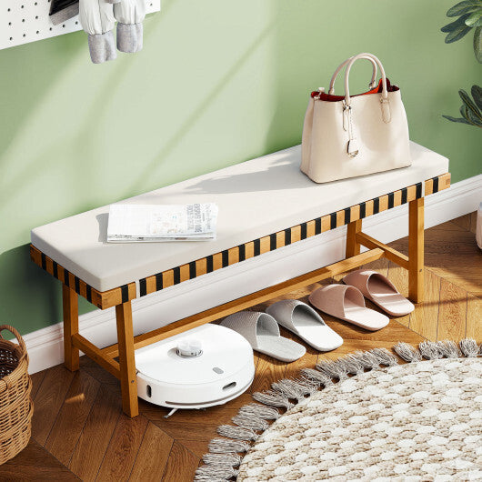 48 inch Acacia Wood Outdoor Bench with Thick Padded Seat Cushion LuxuryLifeWay Online Store