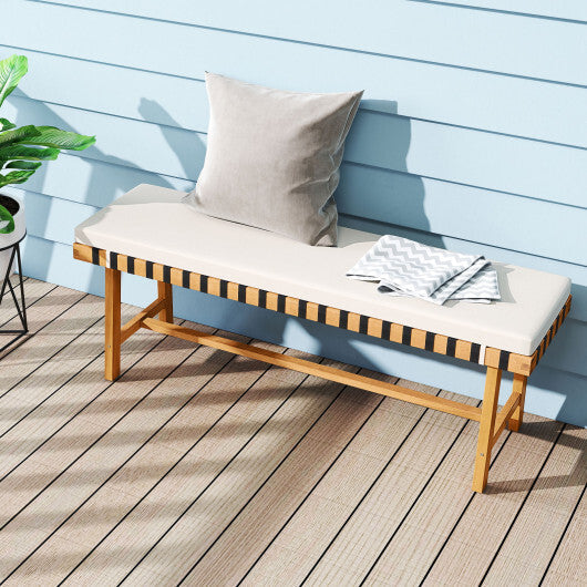 48 inch Acacia Wood Outdoor Bench with Thick Padded Seat Cushion LuxuryLifeWay Online Store