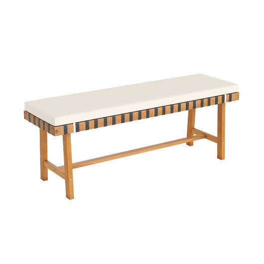 48 inch Acacia Wood Outdoor Bench with Thick Padded Seat Cushion LuxuryLifeWay Online Store
