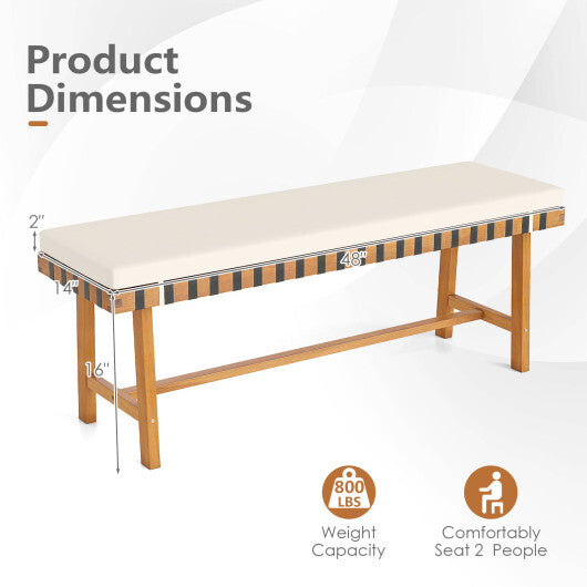 48 inch Acacia Wood Outdoor Bench with Thick Padded Seat Cushion LuxuryLifeWay Online Store