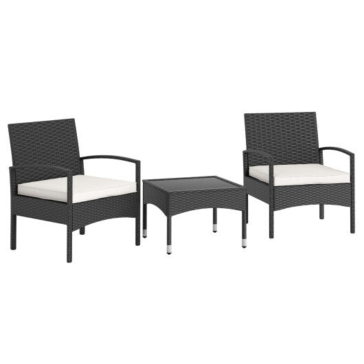 3-Piece Patio Furniture Set Rattan Bistro Chairs with Table-Beige LuxuryLifeWay Online Store