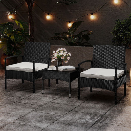 3-Piece Patio Furniture Set Rattan Bistro Chairs with Table-Beige LuxuryLifeWay Online Store