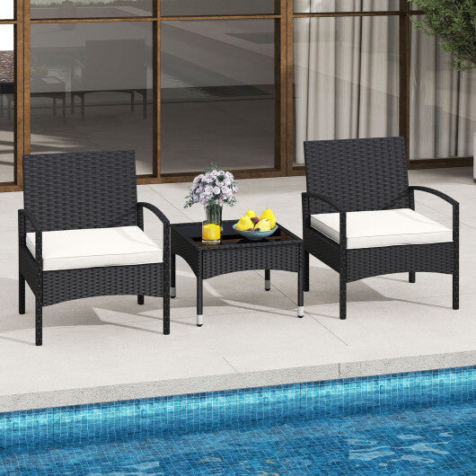 3-Piece Patio Furniture Set Rattan Bistro Chairs with Table-Beige LuxuryLifeWay Online Store