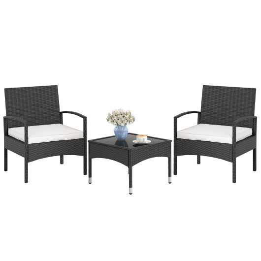 3-Piece Patio Furniture Set Rattan Bistro Chairs with Table-Beige LuxuryLifeWay Online Store