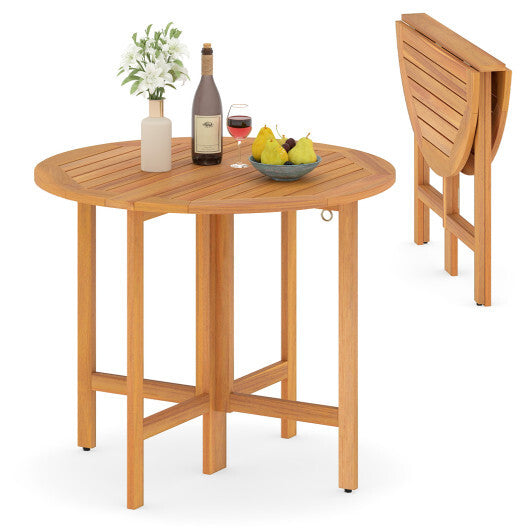 36 Inches Outdoor Folding Round Dining Table with Slatted Tabletop LuxuryLifeWay Online Store
