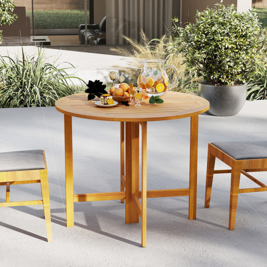 36 Inches Outdoor Folding Round Dining Table with Slatted Tabletop LuxuryLifeWay Online Store