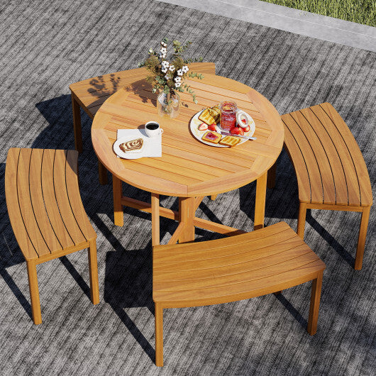 36 Inches Outdoor Folding Round Dining Table with Slatted Tabletop LuxuryLifeWay Online Store