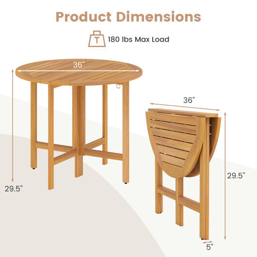 36 Inches Outdoor Folding Round Dining Table with Slatted Tabletop LuxuryLifeWay Online Store