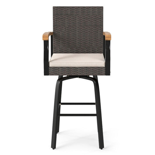 Outdoor 360 Swivel Bar Stool with Cushion and Acacia Wood Armrests-F-Navy LuxuryLifeWay Online Store