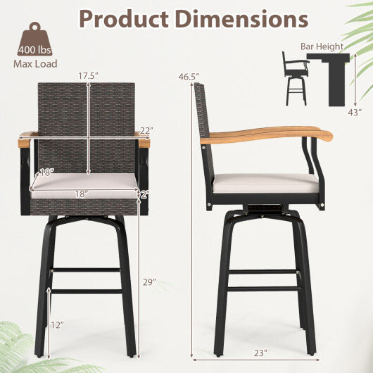 Outdoor 360 Swivel Bar Stool with Cushion and Acacia Wood Armrests-F-Navy LuxuryLifeWay Online Store