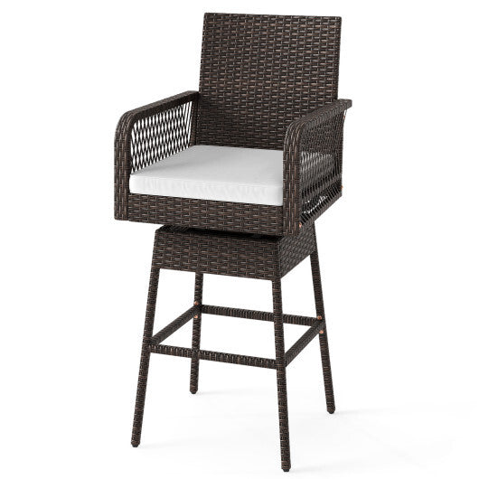 29 Inches Patio 360? Swivel Bar Stool with Cross-Woven Armrests and Seat Cushion-White LuxuryLifeWay Online Store