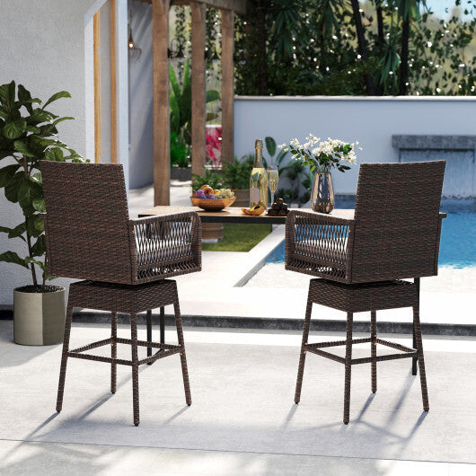 29 Inches Patio 360? Swivel Bar Stool with Cross-Woven Armrests and Seat Cushion-White LuxuryLifeWay Online Store