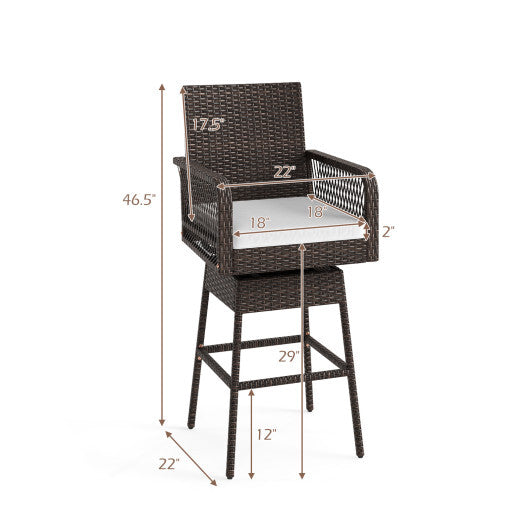 29 Inches Patio 360? Swivel Bar Stool with Cross-Woven Armrests and Seat Cushion-White LuxuryLifeWay Online Store