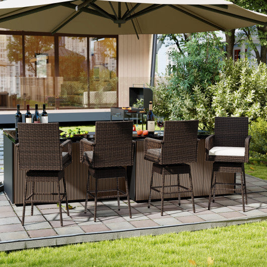 29 Inches Patio 360? Swivel Bar Stool with Cross-Woven Armrests and Seat Cushion-White LuxuryLifeWay Online Store