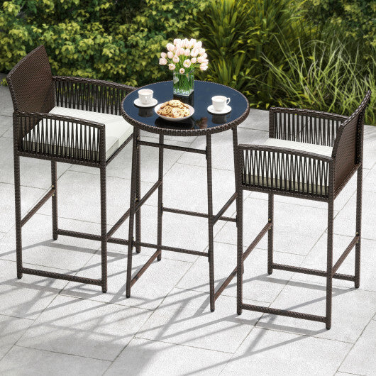 3 Piece Patio Bar Set Outdoor Wicker Bar Height Table and Armchairs-White LuxuryLifeWay Online Store