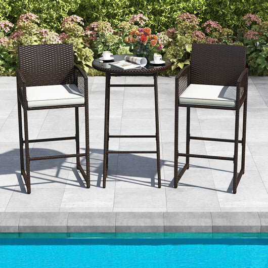 3 Piece Patio Bar Set Outdoor Wicker Bar Height Table and Armchairs-White LuxuryLifeWay Online Store