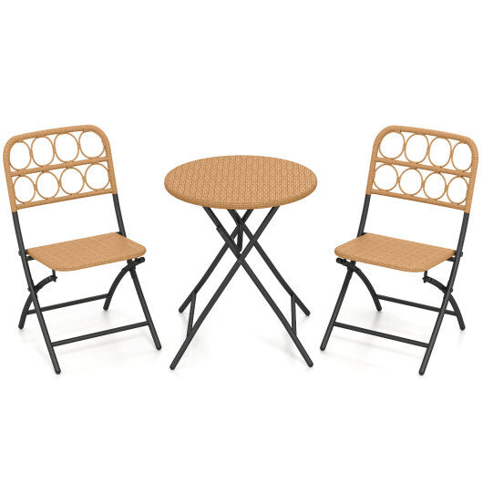 3 Piece Patio Bistro Set Folding Round Table and Chairs with Wicker Seat LuxuryLifeWay Online Store