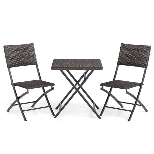 3 Piece Rattan Bistro Set Outdoor Folding Dining Table and Chairs with Wicker Seat LuxuryLifeWay Online Store
