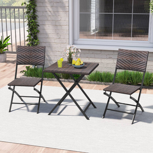 3 Piece Rattan Bistro Set Outdoor Folding Dining Table and Chairs with Wicker Seat LuxuryLifeWay Online Store
