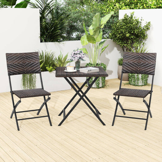 3 Piece Rattan Bistro Set Outdoor Folding Dining Table and Chairs with Wicker Seat LuxuryLifeWay Online Store
