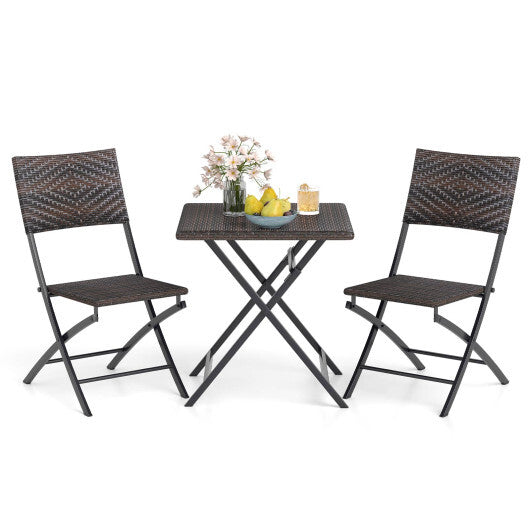 3 Piece Rattan Bistro Set Outdoor Folding Dining Table and Chairs with Wicker Seat LuxuryLifeWay Online Store