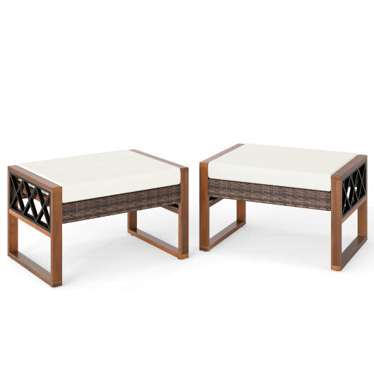 PE Rattan Wicker Ottomans Set of 2 with Removable Cushions-Beige LuxuryLifeWay Online Store