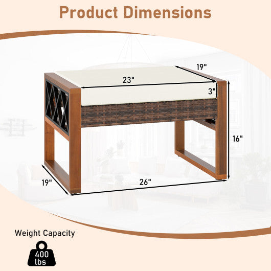 PE Rattan Wicker Ottomans Set of 2 with Removable Cushions-Beige LuxuryLifeWay Online Store
