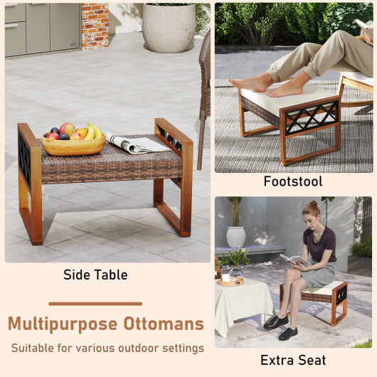 PE Rattan Wicker Ottomans Set of 2 with Removable Cushions-Beige LuxuryLifeWay Online Store