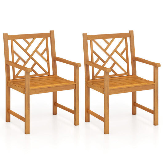 Set of 2 Outdoor Dining Chairs Acacia Wood with Cross-Pattern Backrest LuxuryLifeWay Online Store