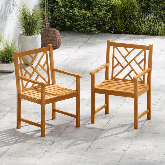 Set of 2 Outdoor Dining Chairs Acacia Wood with Cross-Pattern Backrest LuxuryLifeWay Online Store
