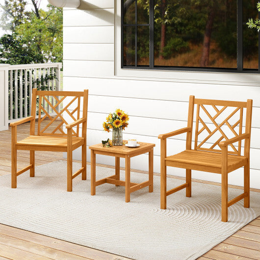 Set of 2 Outdoor Dining Chairs Acacia Wood with Cross-Pattern Backrest LuxuryLifeWay Online Store