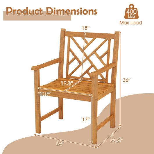 Set of 2 Outdoor Dining Chairs Acacia Wood with Cross-Pattern Backrest LuxuryLifeWay Online Store