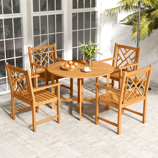 Set of 2 Outdoor Dining Chairs Acacia Wood with Cross-Pattern Backrest LuxuryLifeWay Online Store