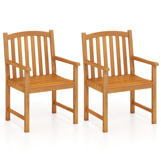 Solid Acacia Wood Patio Chairs Set of 2 with Slatted Seat and Inclined Backrest for Porch LuxuryLifeWay Online Store
