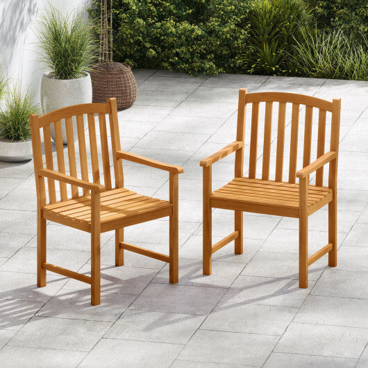 Solid Acacia Wood Patio Chairs Set of 2 with Slatted Seat and Inclined Backrest for Porch LuxuryLifeWay Online Store