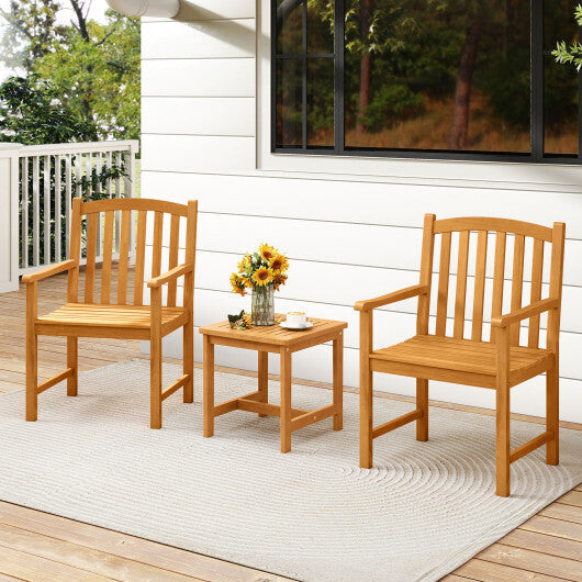 Solid Acacia Wood Patio Chairs Set of 2 with Slatted Seat and Inclined Backrest for Porch LuxuryLifeWay Online Store