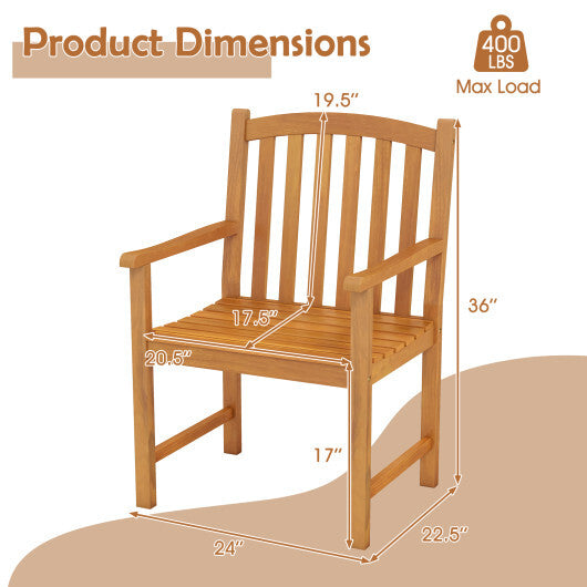 Solid Acacia Wood Patio Chairs Set of 2 with Slatted Seat and Inclined Backrest for Porch LuxuryLifeWay Online Store