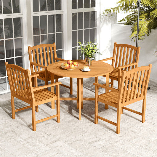 Solid Acacia Wood Patio Chairs Set of 2 with Slatted Seat and Inclined Backrest for Porch LuxuryLifeWay Online Store