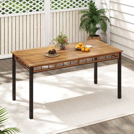 63" Outdoor Dining Table with Acacia Wood Slatted Tabletop LuxuryLifeWay Online Store