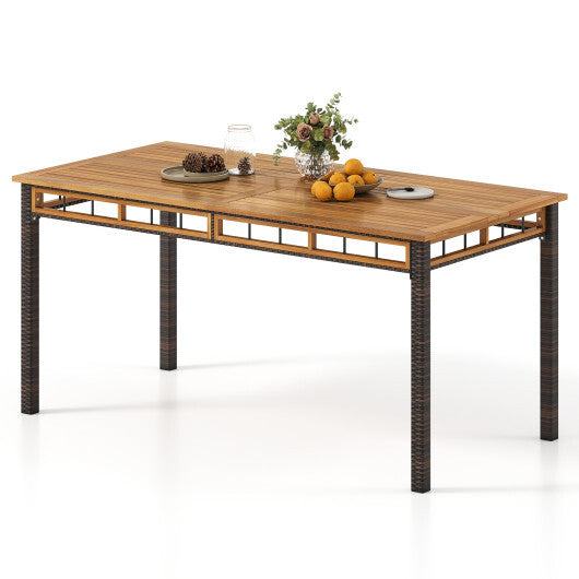 63" Outdoor Dining Table with Acacia Wood Slatted Tabletop LuxuryLifeWay Online Store