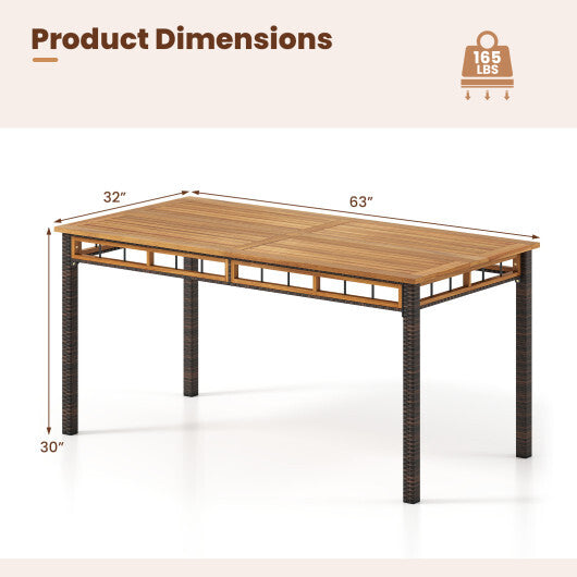 63" Outdoor Dining Table with Acacia Wood Slatted Tabletop LuxuryLifeWay Online Store